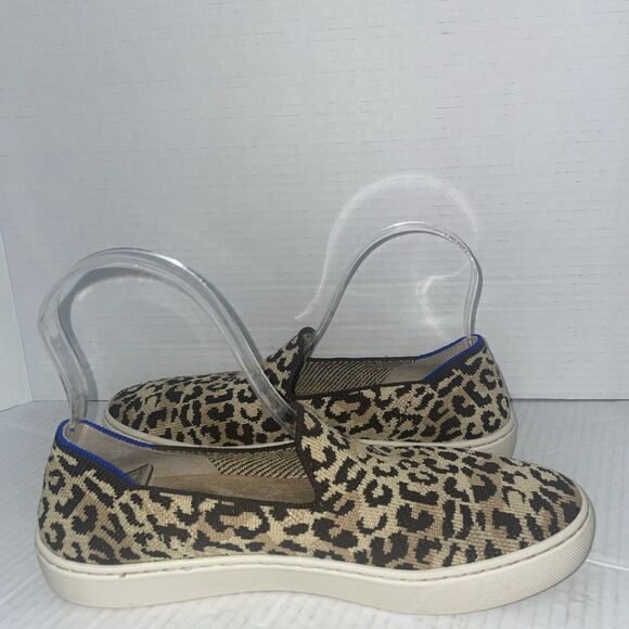Rothys The Sneaker Womens 8.5 Black Beige Animal Print Knit Slip On Washable - Picture 4 of 9